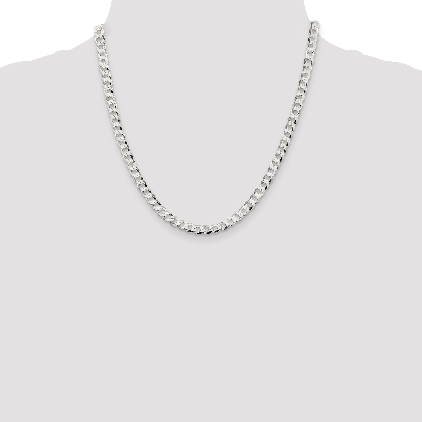20 Inch Sterling Silver 5.75mm Flat Curb Chain Necklace