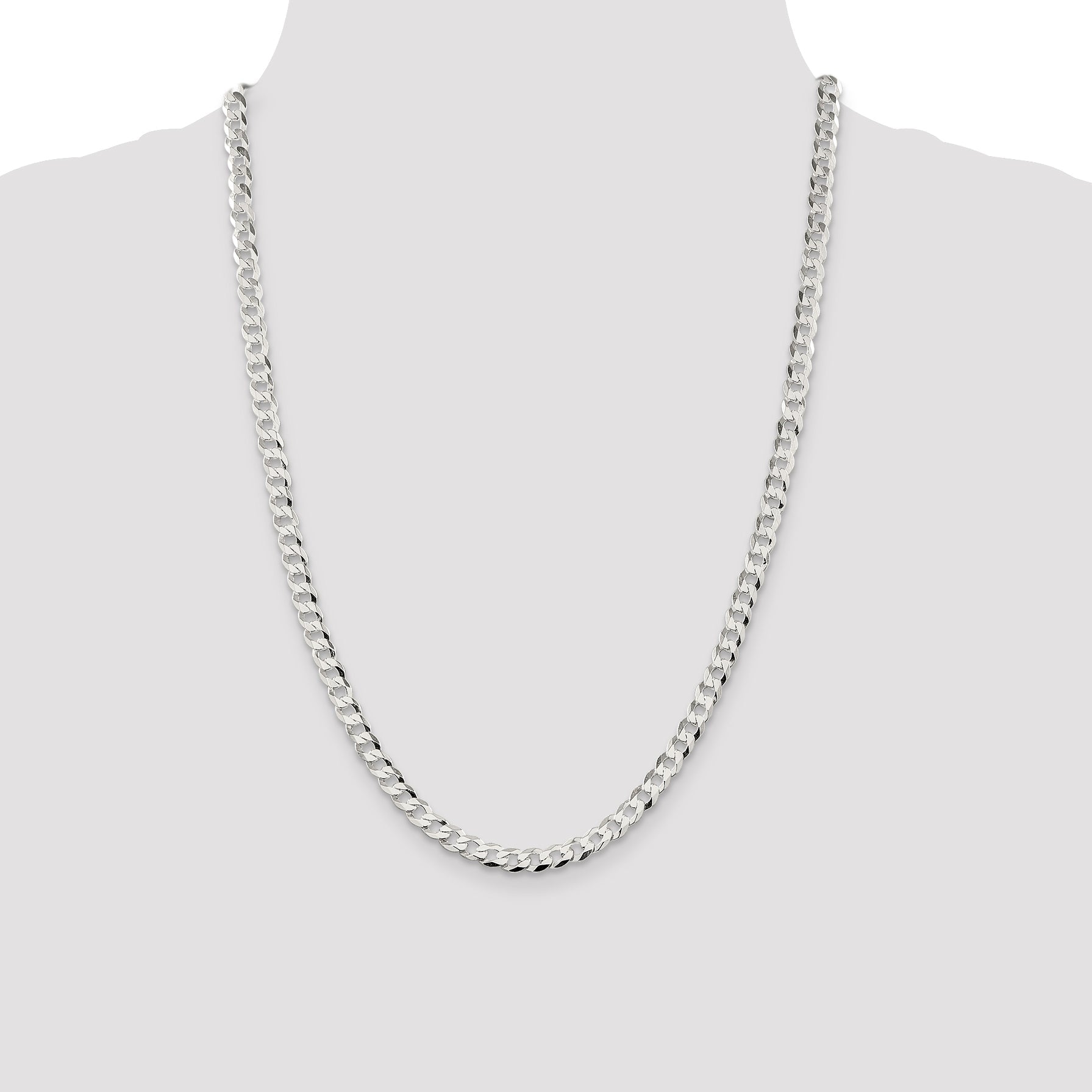 24 Inch Sterling Silver 5.75mm Flat Curb Chain Necklace