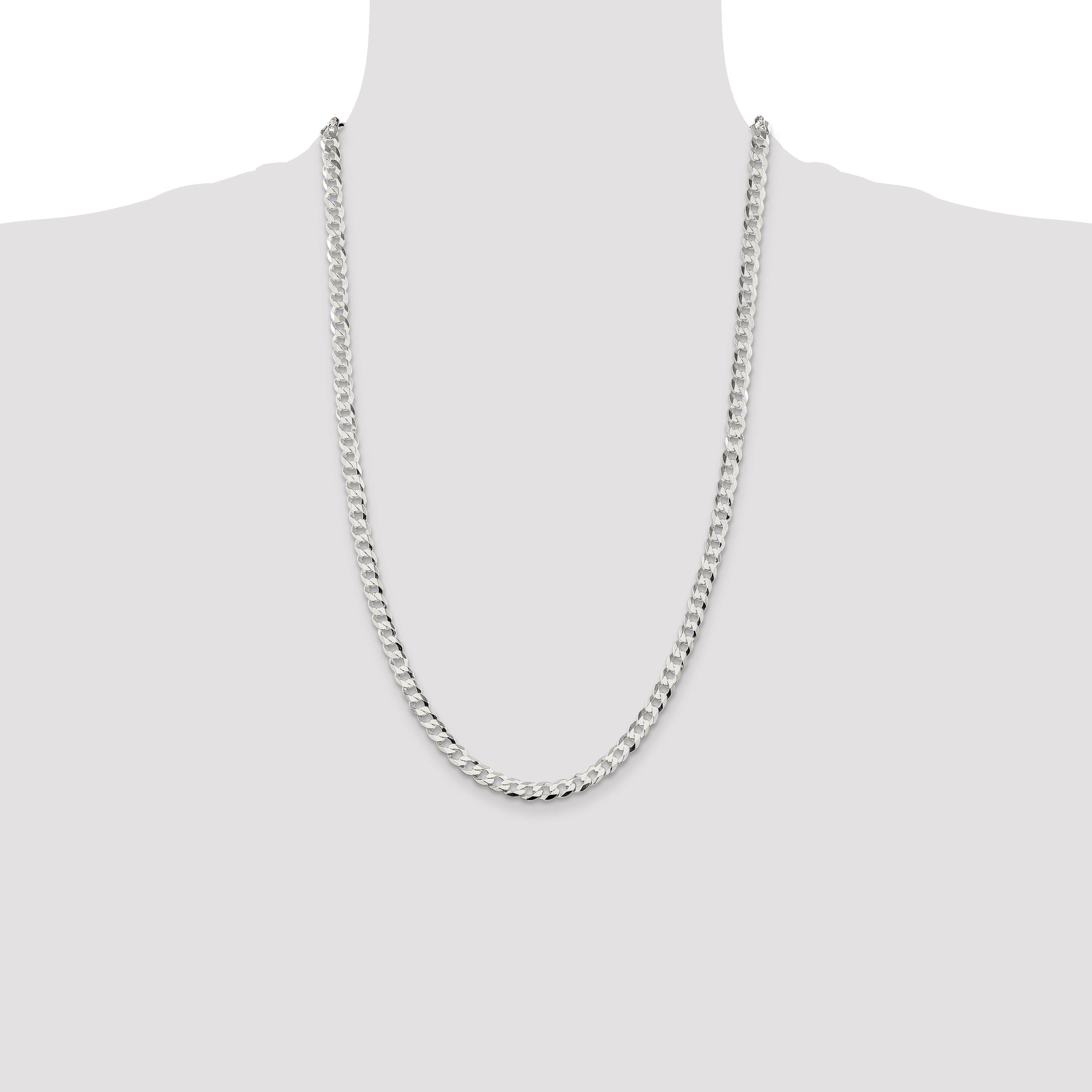 26 Inch Sterling Silver 5.75mm Flat Curb Chain Necklace