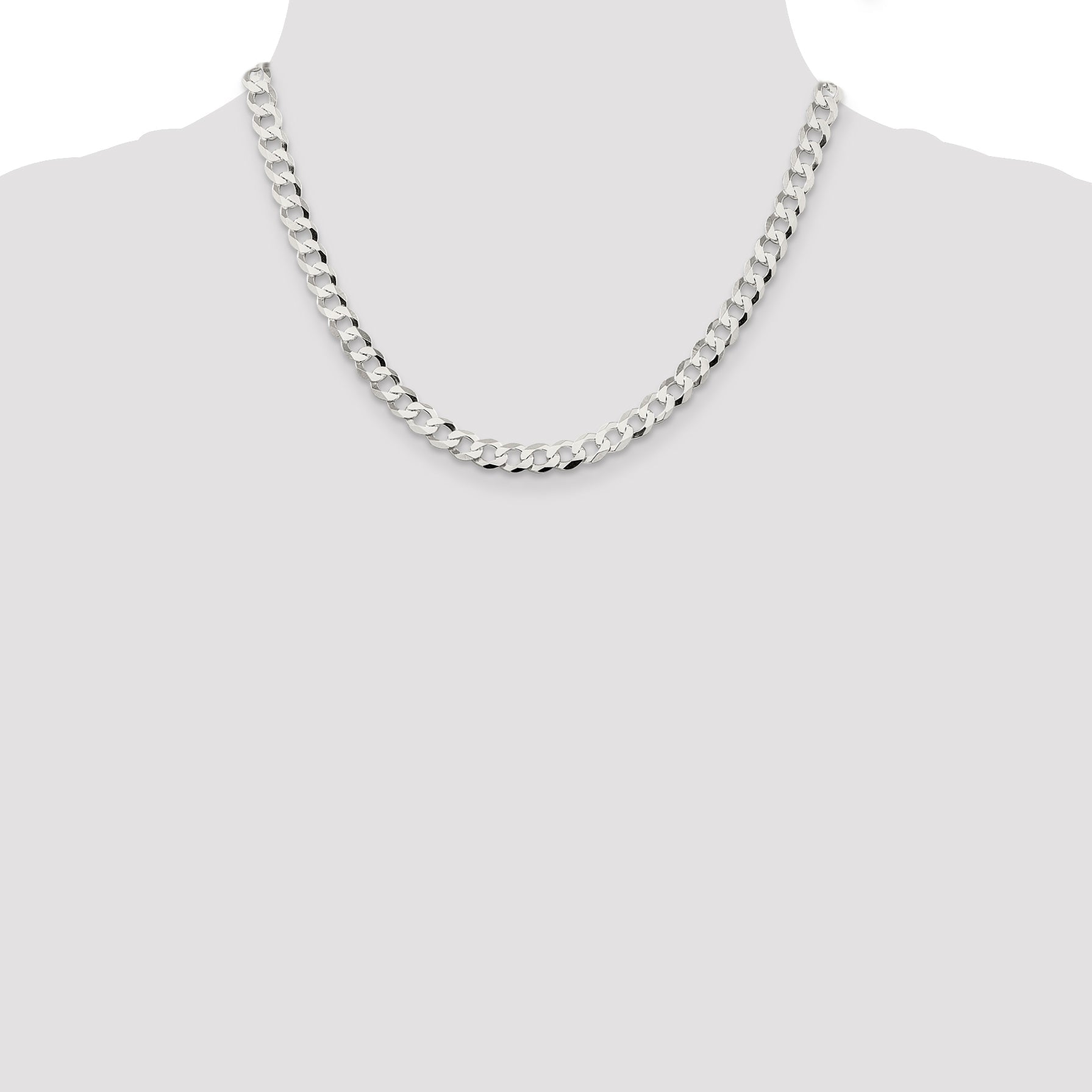 18 Inch Sterling Silver 6.8mm Flat Curb Chain Necklace