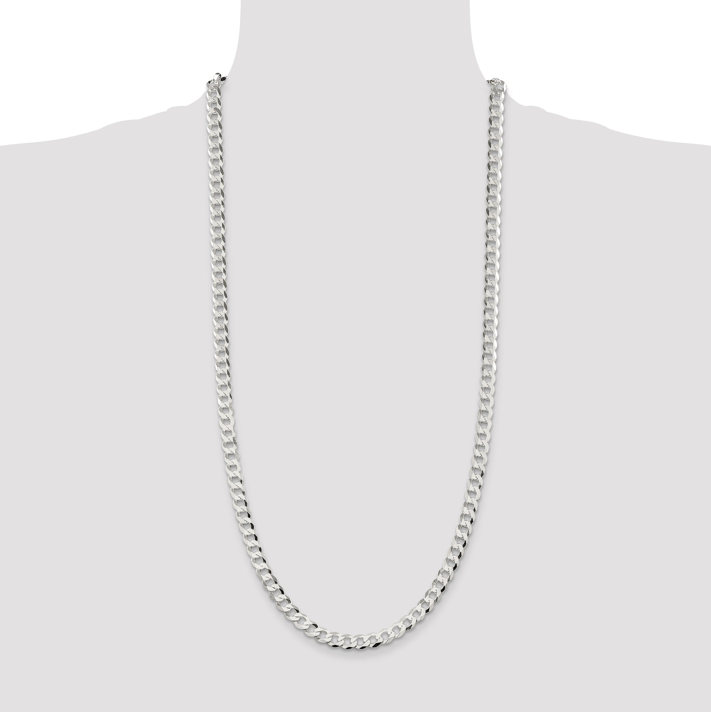30 Inch Sterling Silver 6.8mm Flat Curb Chain Necklace