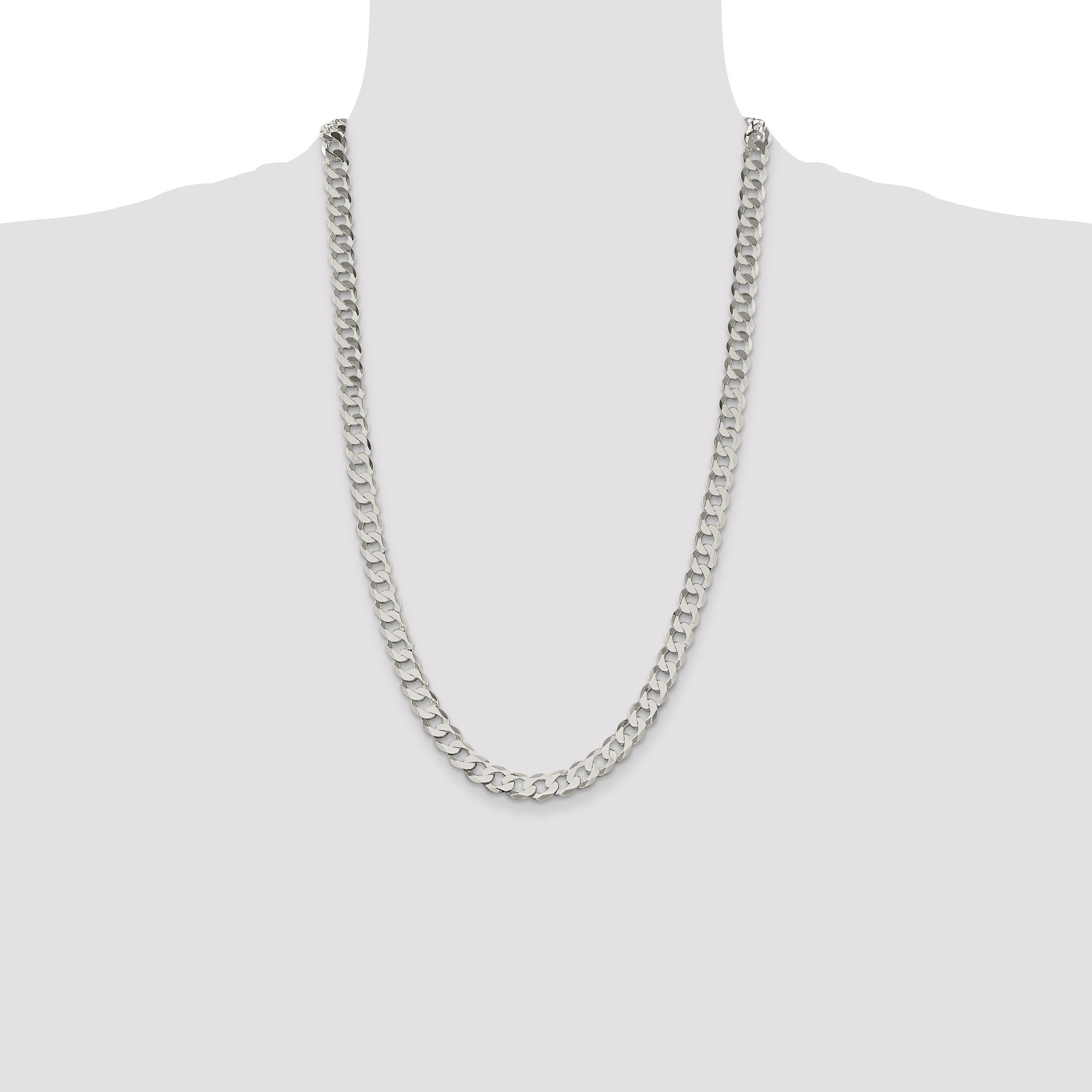 26 Inch Sterling Silver 7.5mm Flat Curb Chain Necklace