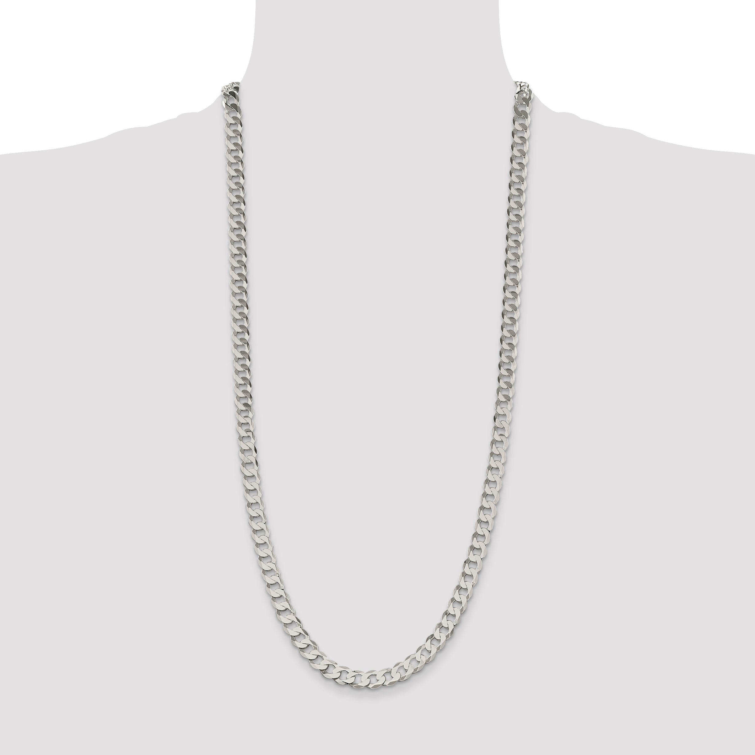 30 Inch Sterling Silver 7.5mm Flat Curb Chain Necklace