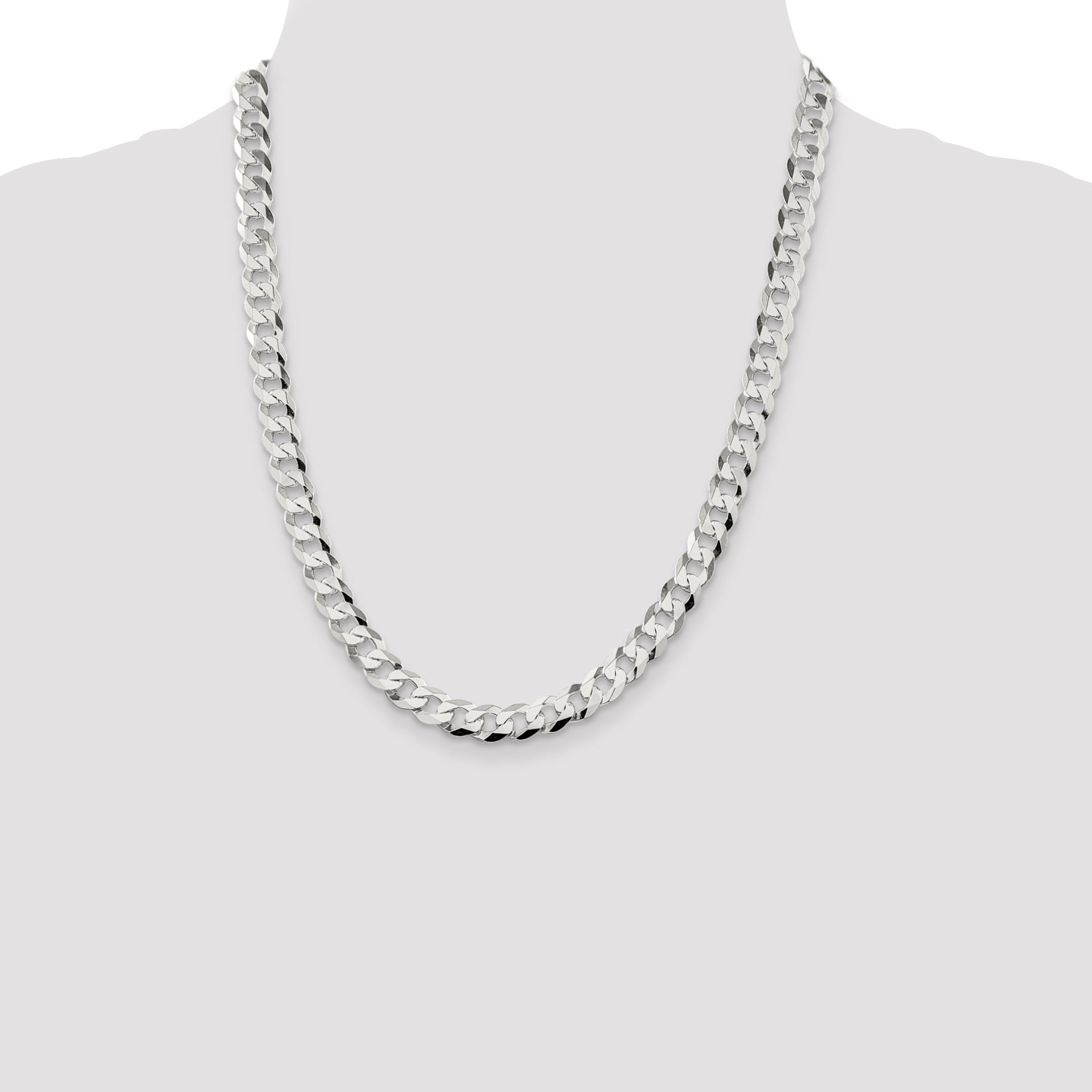 22 Inch Sterling Silver 8.5mm Flat Curb Chain Necklace