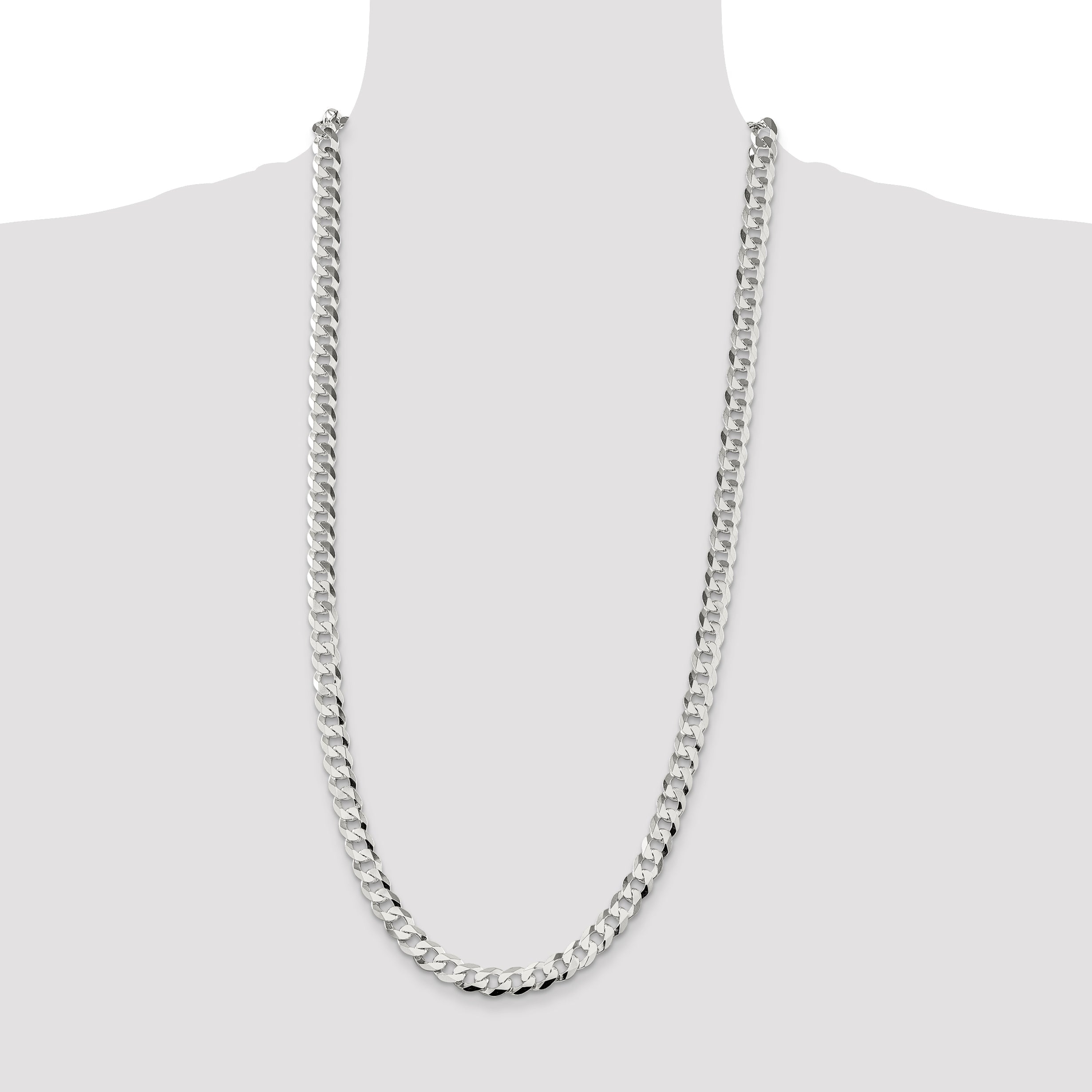 30 Inch Sterling Silver 8.5mm Flat Curb Chain Necklace