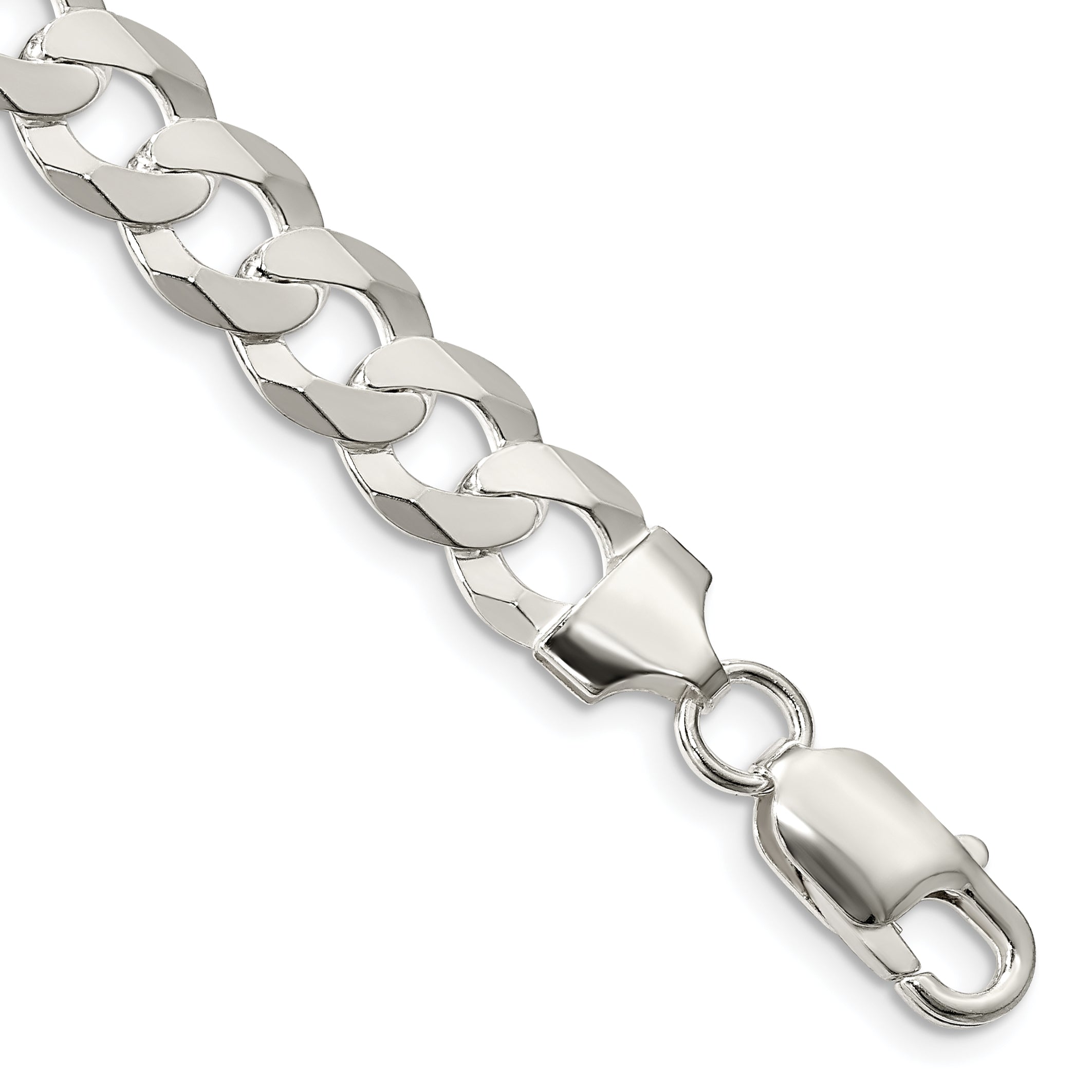 9 Inch Sterling Silver 8.5mm Flat Curb Chain Bracelet