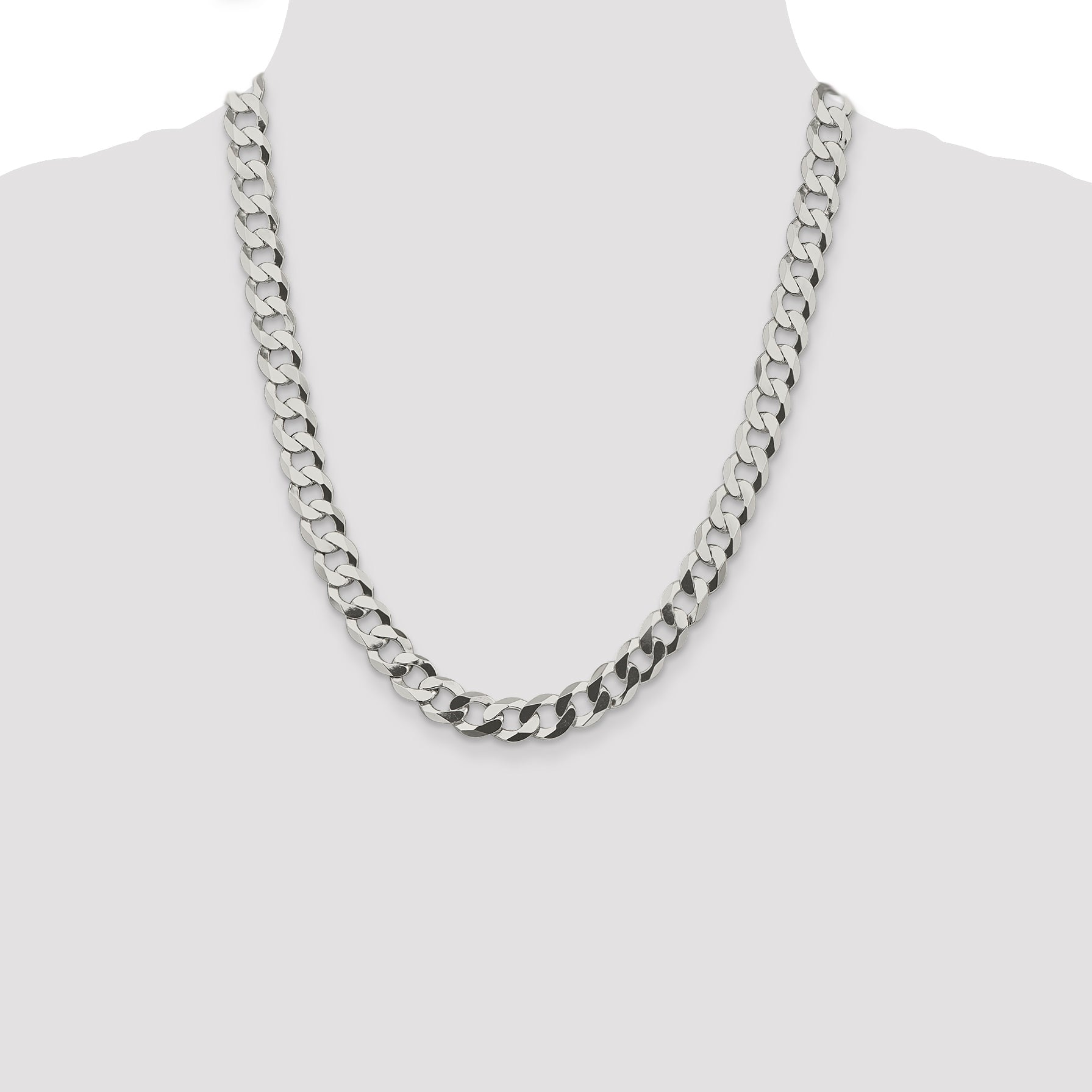 22 Inch Sterling Silver 9.75mm Flat Curb Chain Necklace
