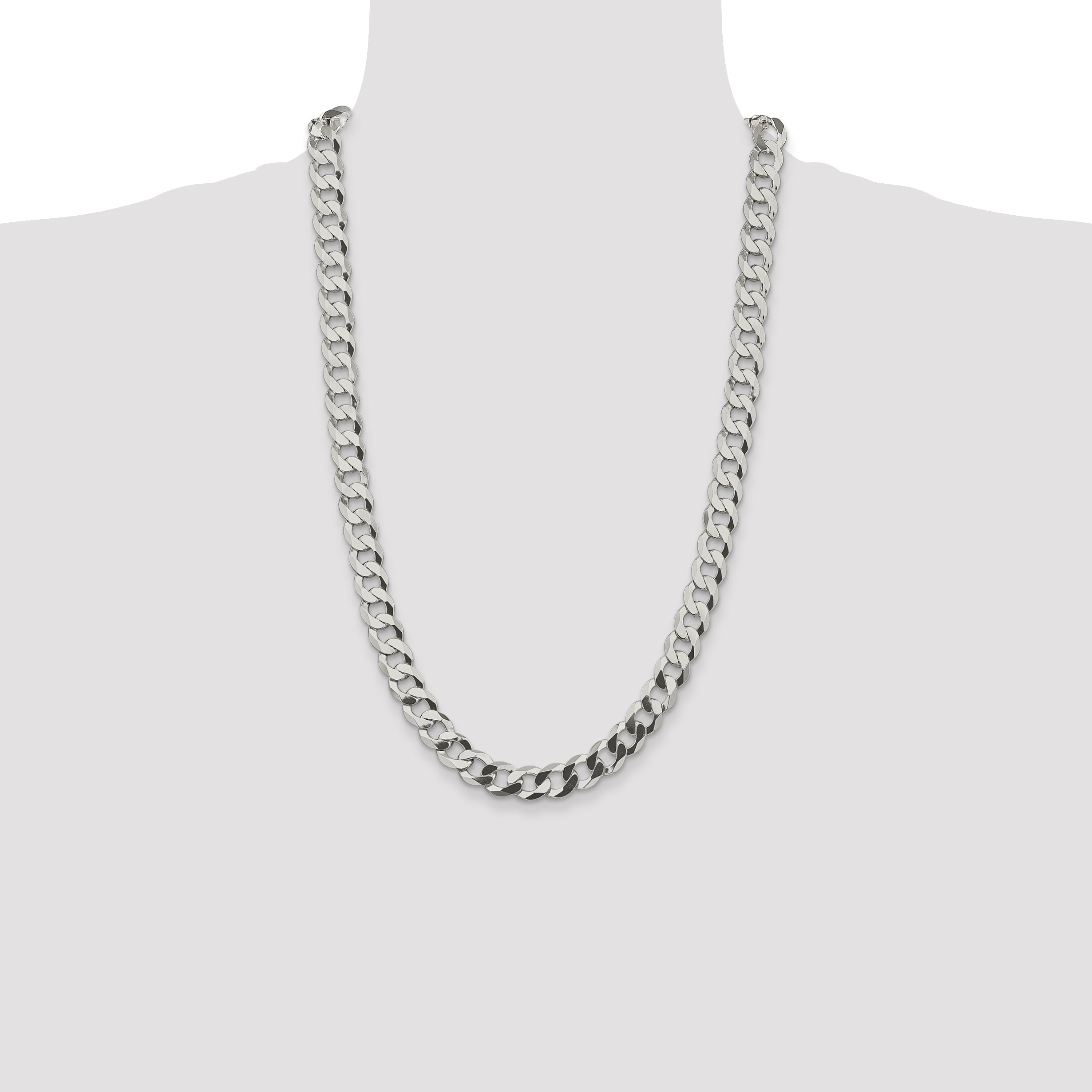 26 Inch Sterling Silver 9.75mm Flat Curb Chain Necklace