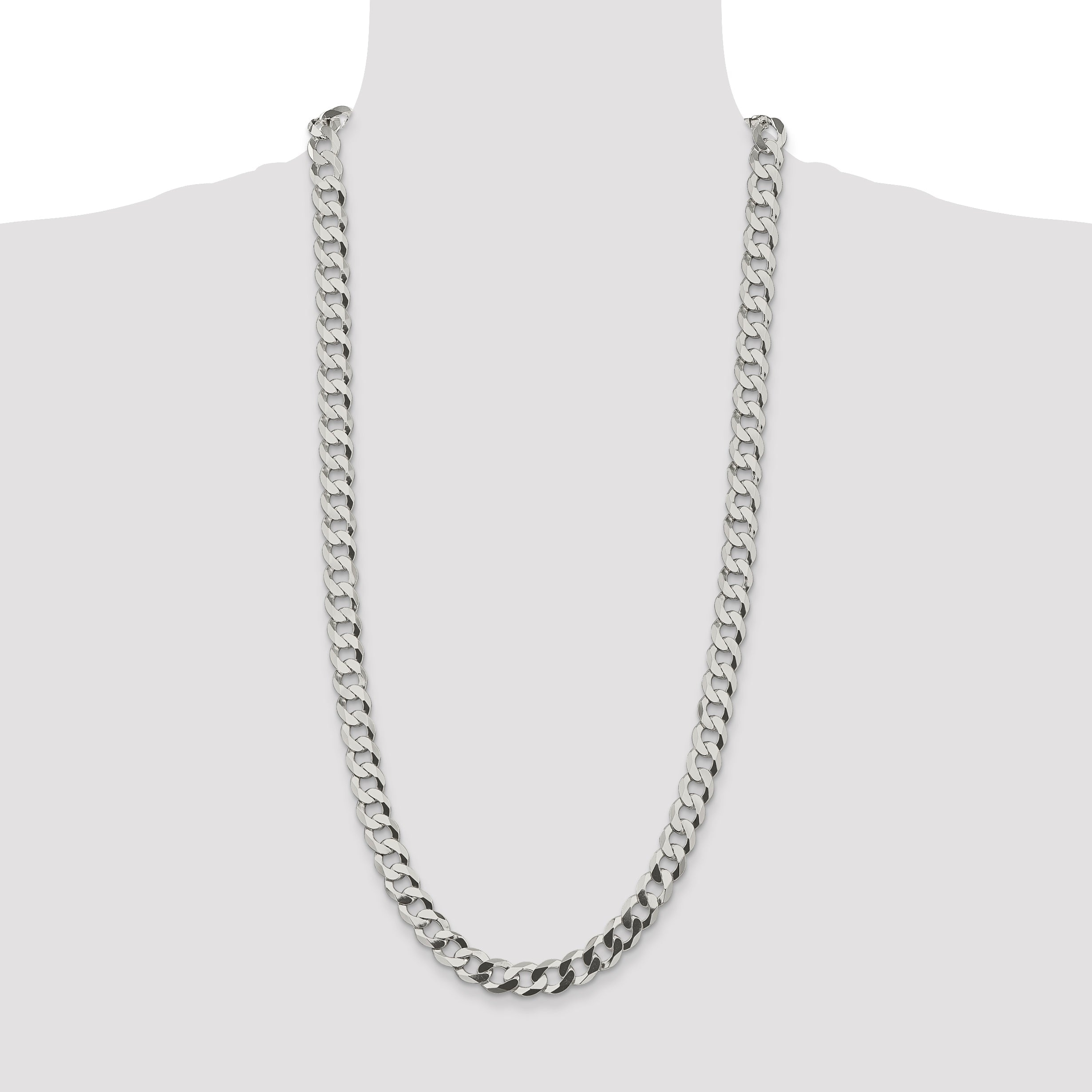 30 Inch Sterling Silver 9.75mm Flat Curb Chain Necklace