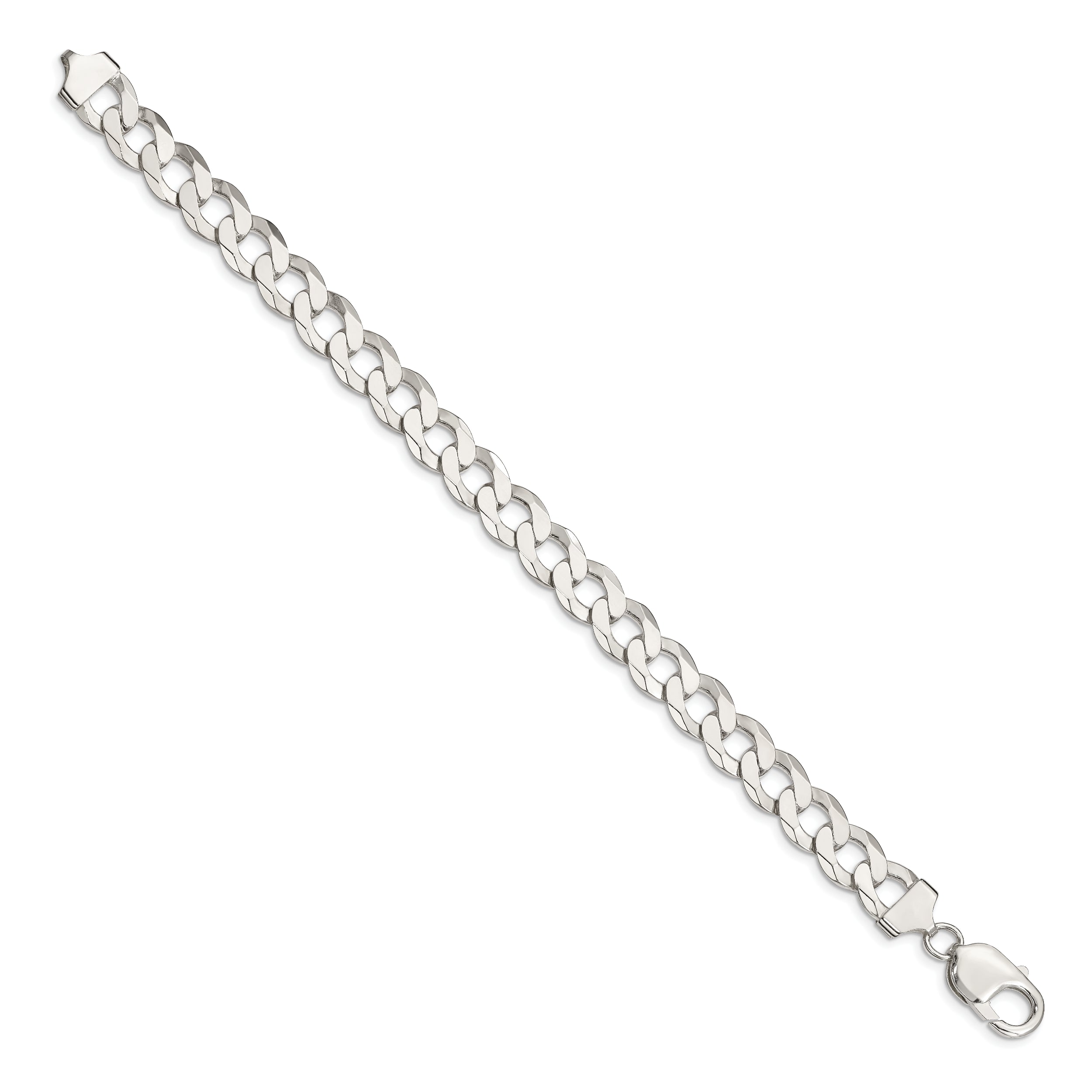 9 Inch Sterling Silver 9.75mm Flat Curb Chain Bracelet