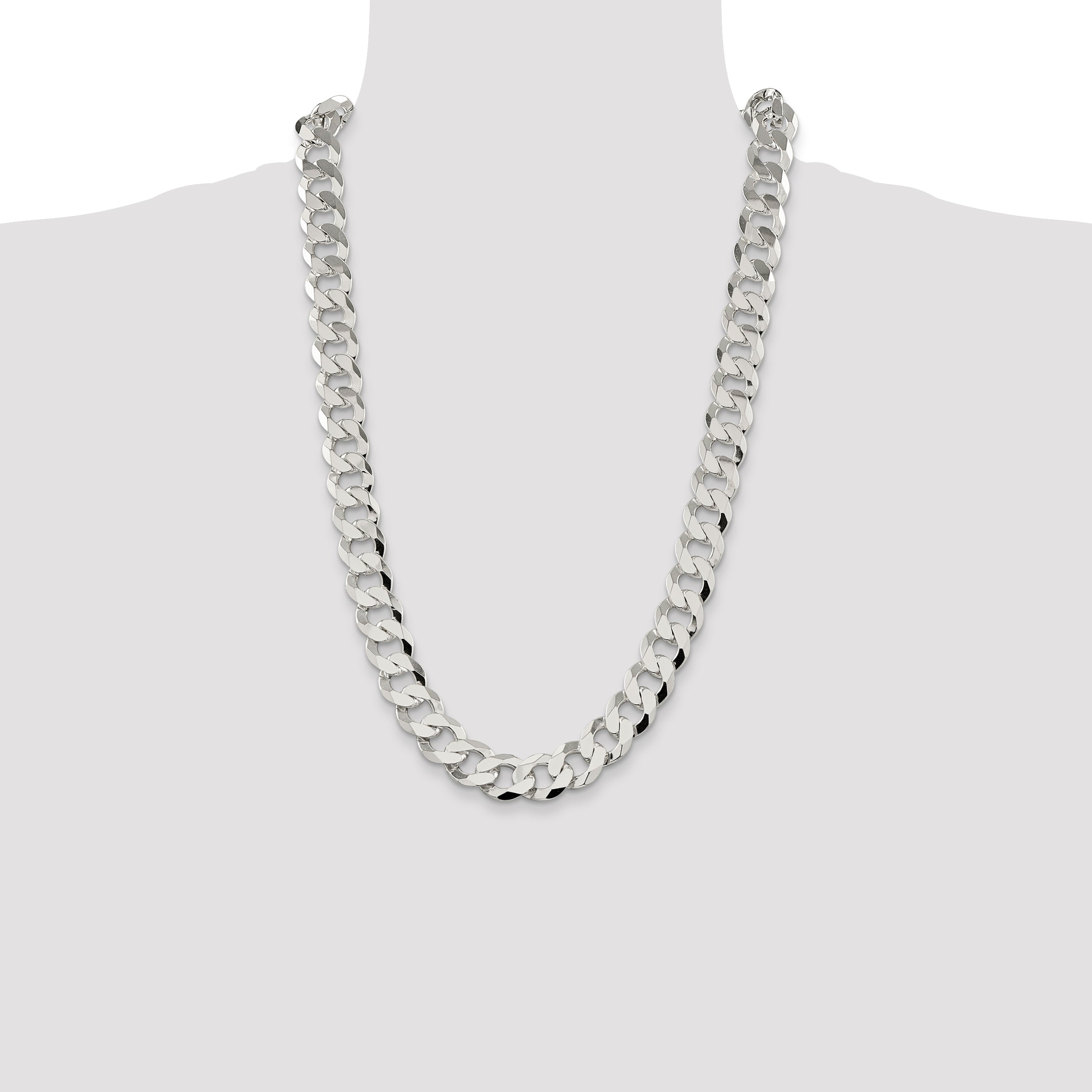 26 Inch Sterling Silver 14mm Flat Curb Chain Necklace
