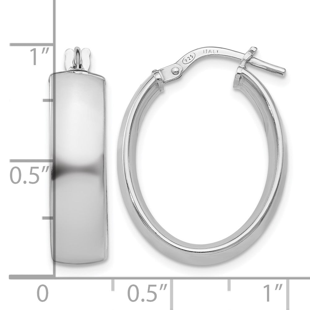 Sterling Silver Rhodium-Plated Oval Hoop Earrings