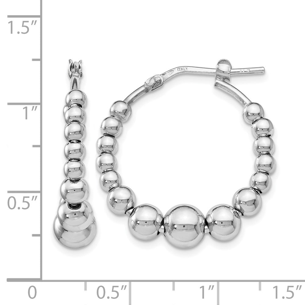 Sterling Silver Polished Beaded Hoop Earrings