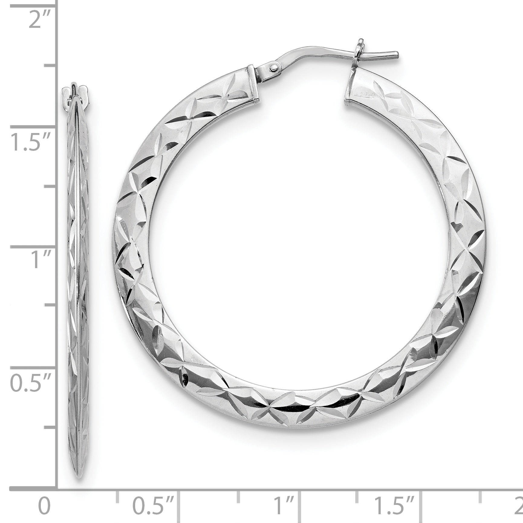 Sterling Silver Rh Plated Polished & D/C Hoop Earrings