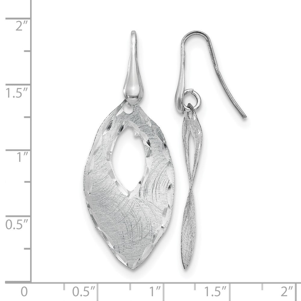 Sterling Silver Ss Rh Plated Textured & D/C Dangle Shepherd Hook Earrings