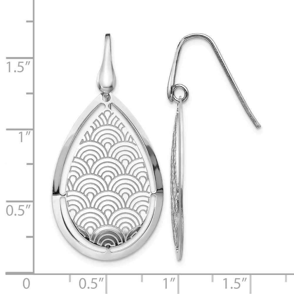 Sterling Silver Rh Plt Brushed/Polished Laser Cut Dangle Earrings