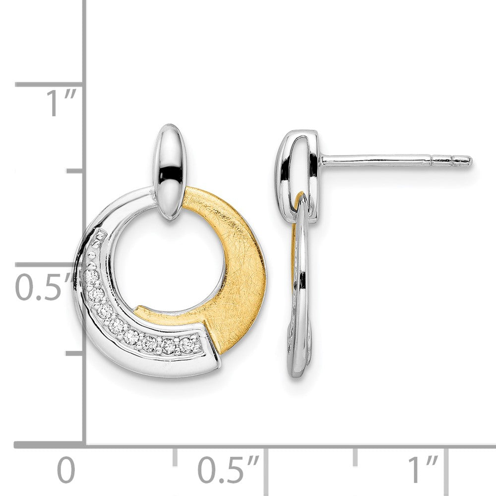 Gold Plated Sterling Silver Rh P And Cz Brushed Dangle Earrings