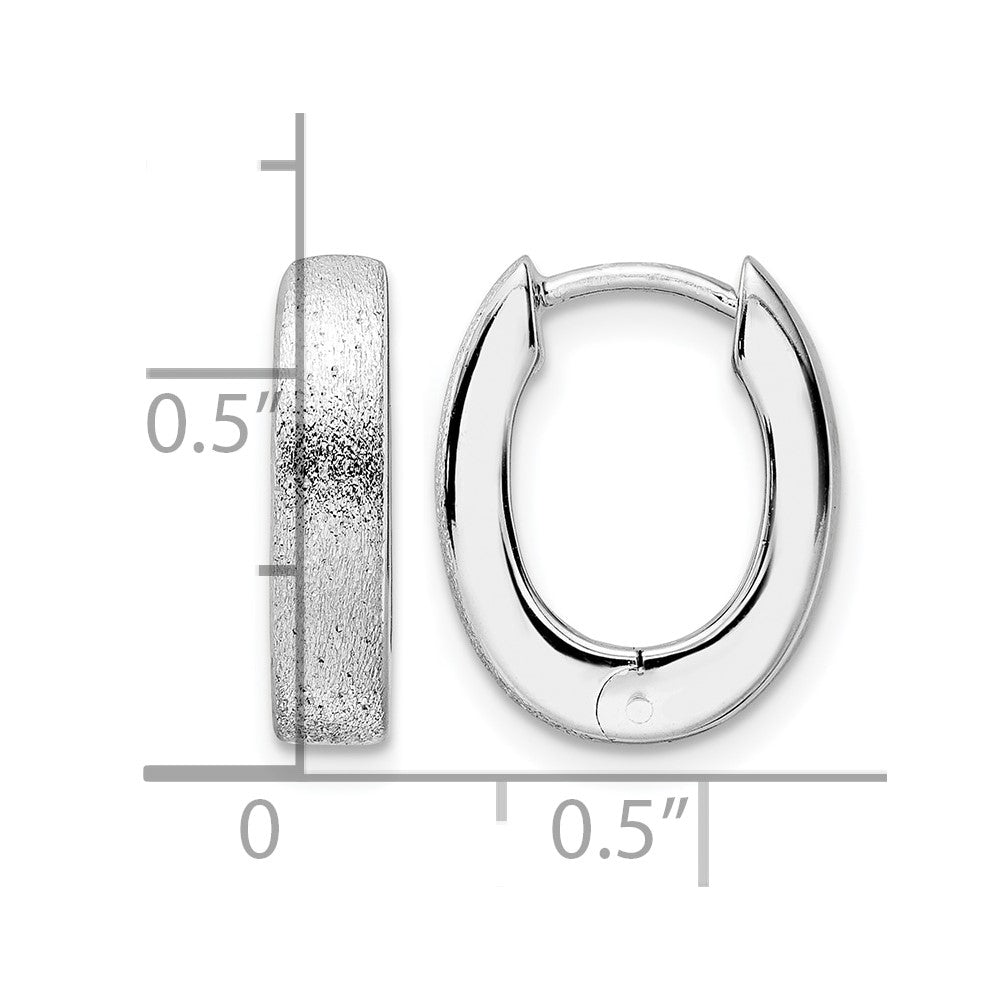 Sterling Silver Radiant Essence Ss Rhod Plated D/C Brushed Oval Hoop Earrings