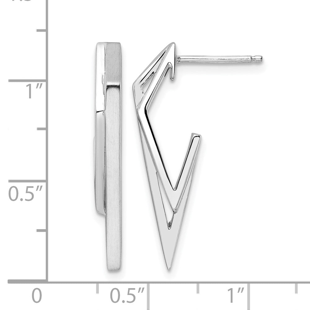 Sterling Silver Rhod Plated Polished And Brushed Dangle Earrings