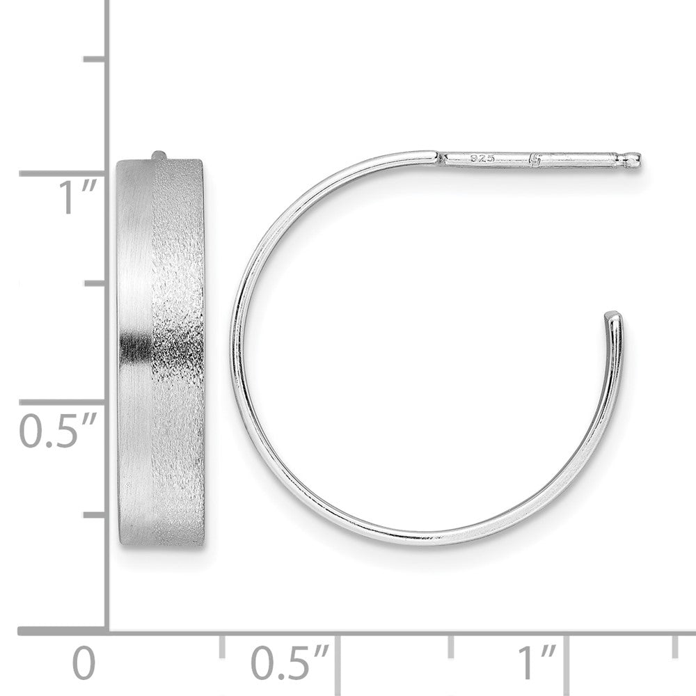 Sterling Silver Radiant Essence Ss Rhod Plated Brushed C Hoop Earrings