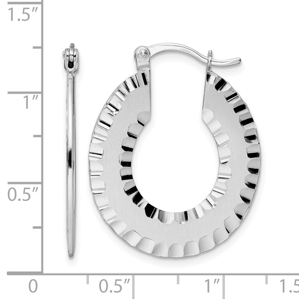 Sterling Silver Radiant Essence Ss Rhod Plated Brushed D/C Hoop Earrings