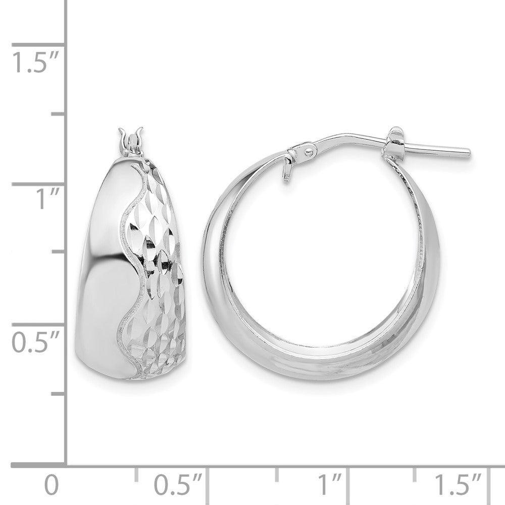 Sterling Silver Rhodium Plated Polished And Textured Hoop Earrings