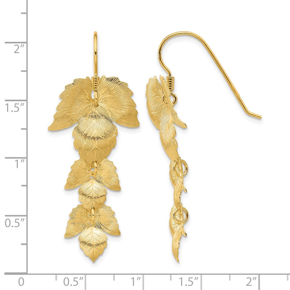 Sterling Silver Gold Plated Etched Leaves Dangle Earrings