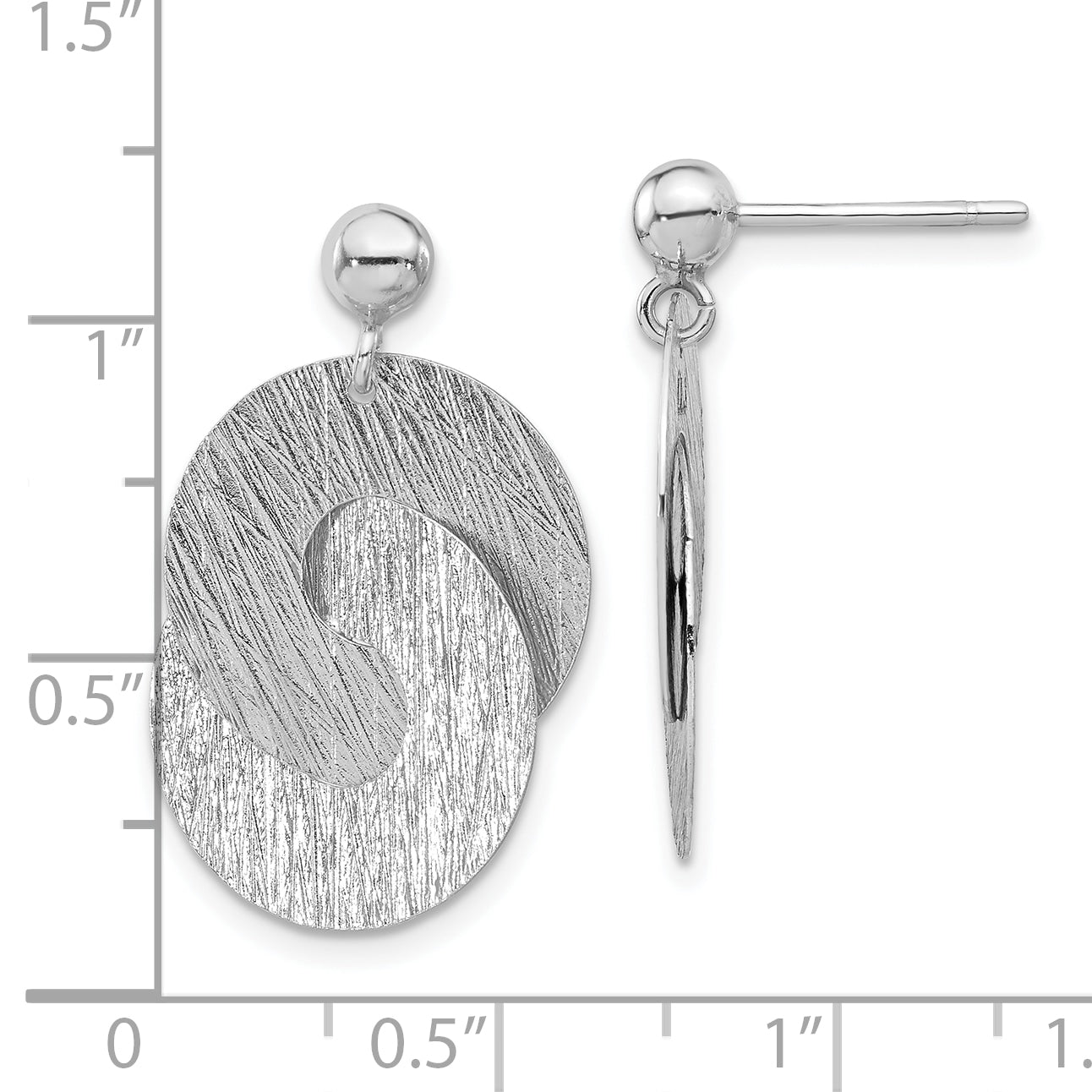 Sterling Silver Rhodium Plated Etched Circles Dangle Earrings