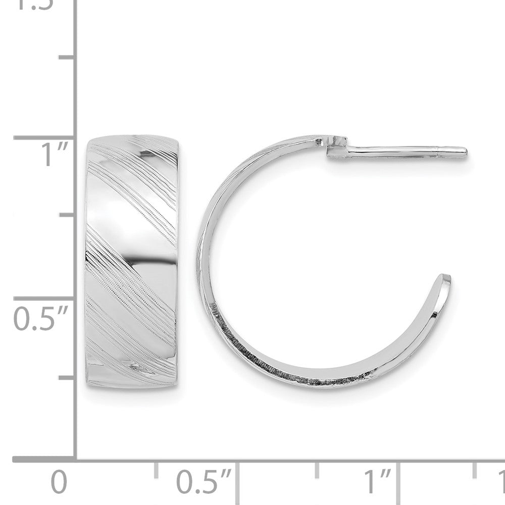 Sterling Silver Rh Plated Etched Stripe Hoop Earrings