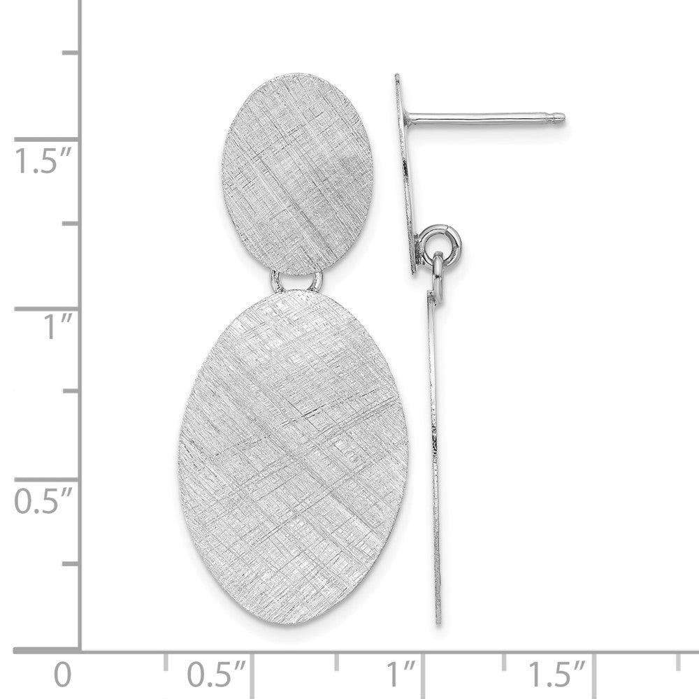 Sterling Silver Rhodium Plated Brushed Ovals Post Dangle Earrings