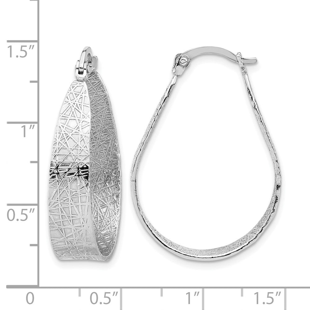 Sterling Silver Rhodium Plated Textured Hoop Earrings