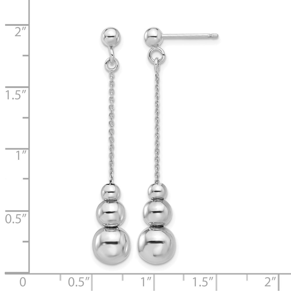 Sterling Silver Rh Plated Polished Beads Post Dangle Earrings