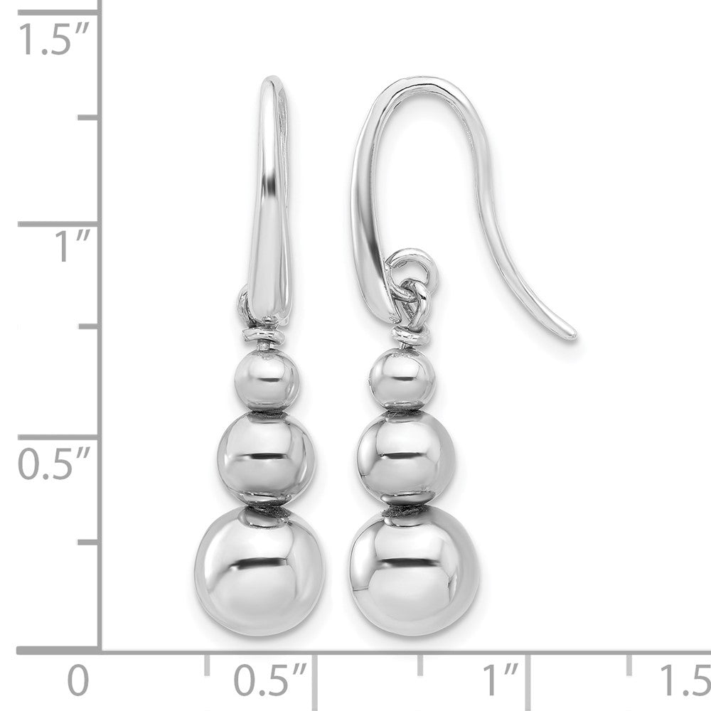 Sterling Silver Ss Rh Plated Polished Beads Shepherd'S Hook Dangle Earrings