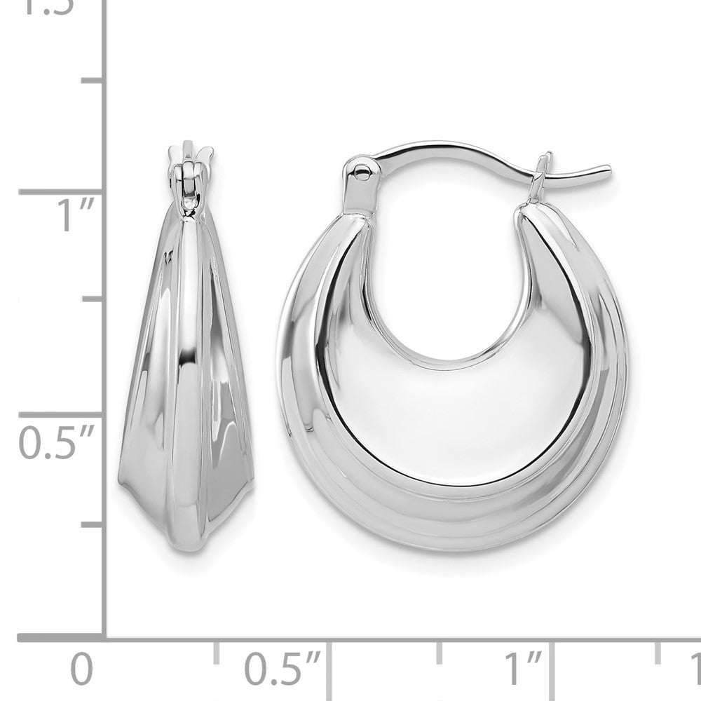 Sterling Silver Rhodium Plated Graduating Puffed Hoop Earrings