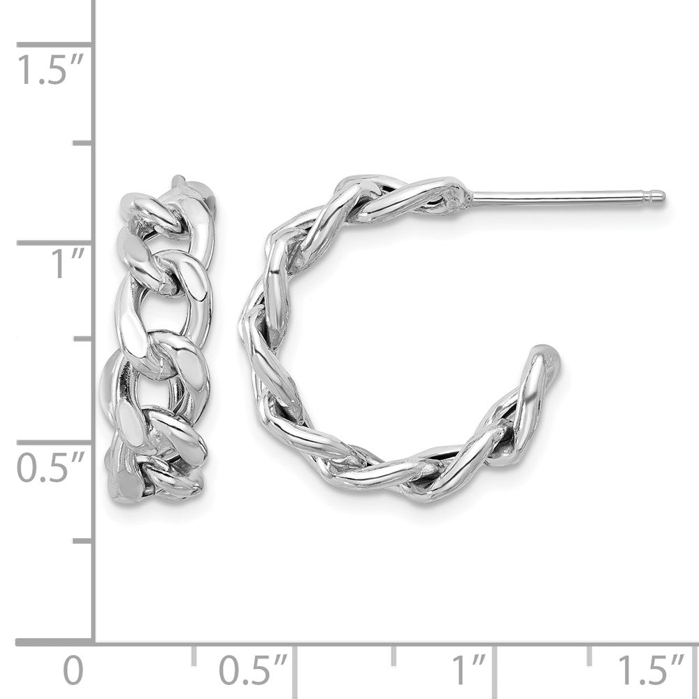Sterling Silver Rh Plated Polished Curb Chain Post C Hoop Earrings