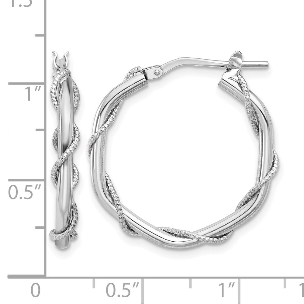 Sterling Silver Rh Plated Polished/Textured/Twisted Hoop Earrings
