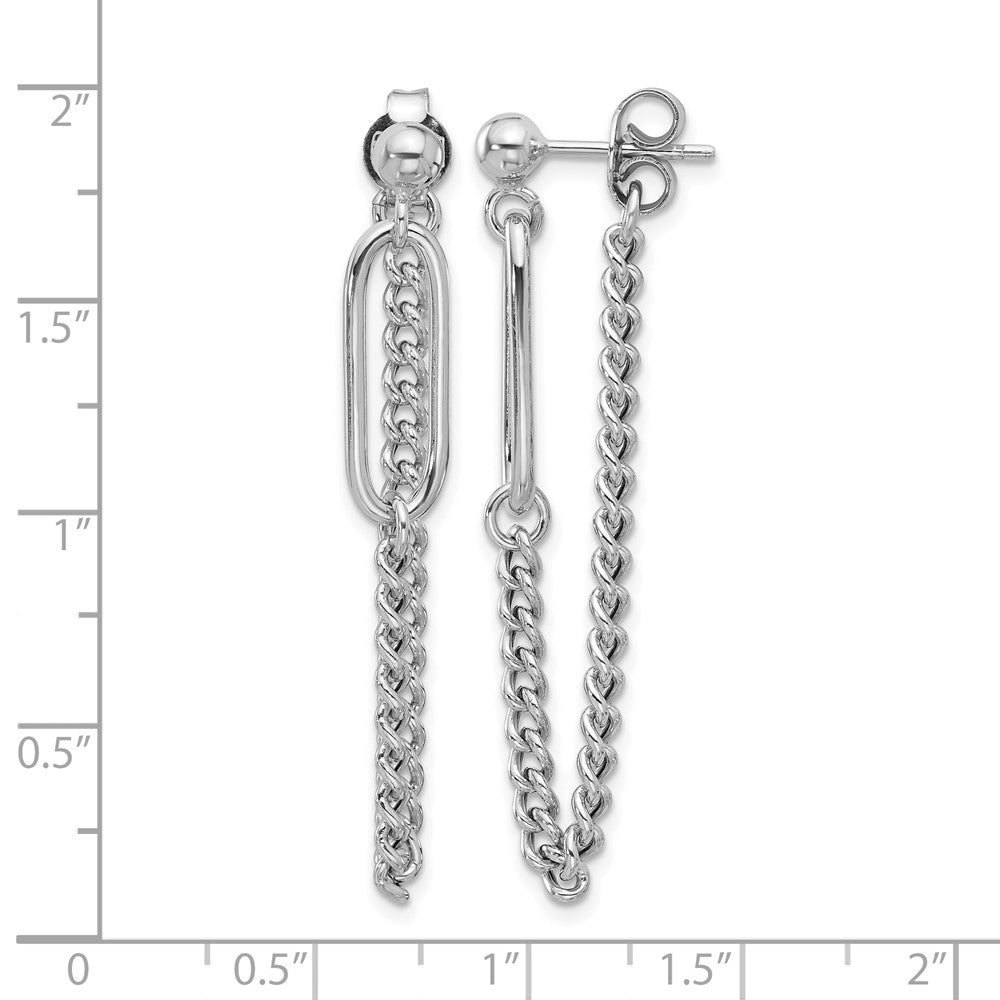 Sterling Silver Rhodium Plated Post Chain Dangle Earrings