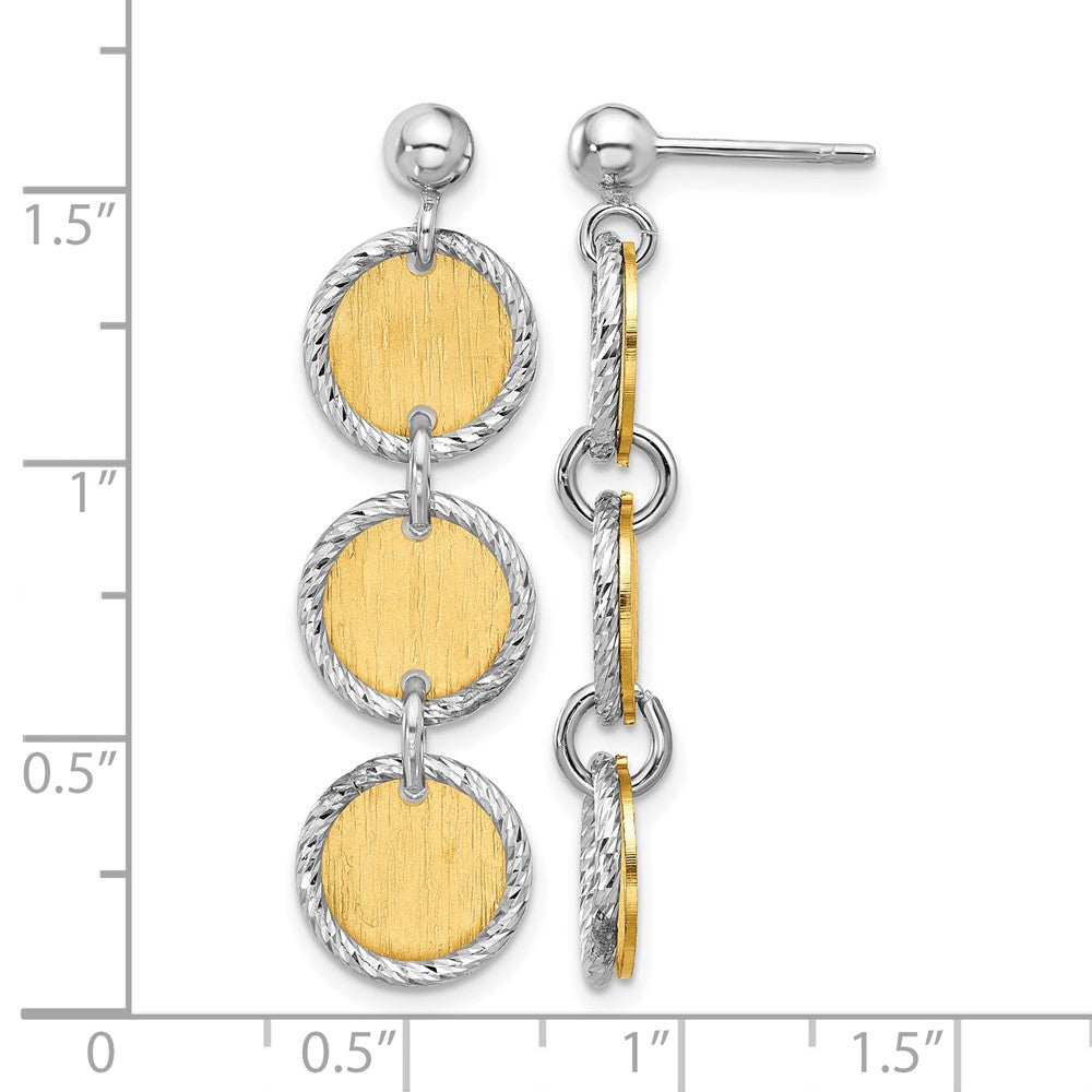 Sterling Silver Ss Rhodium/Gold Plated Polished/Brushed Circles Dangle Earrings