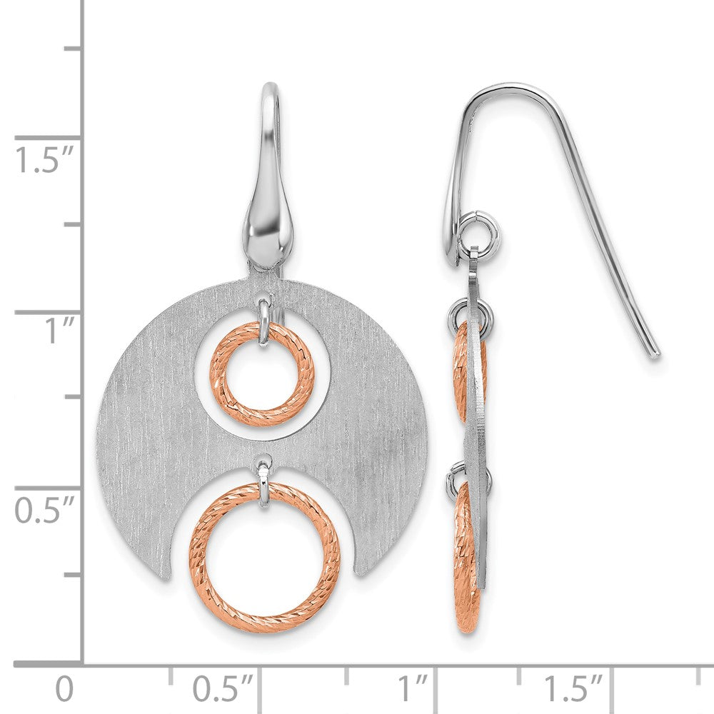 Sterling Silver Ss Rhodium/Rose Gold Plat Polished/Brushed Dangle Earrings