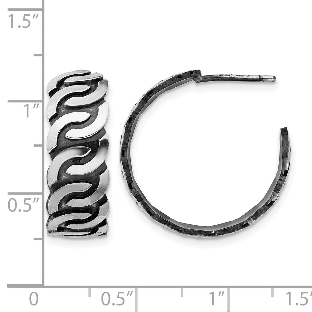 Sterling Silver Antiqued Burnished Polished J Hoop Earrings