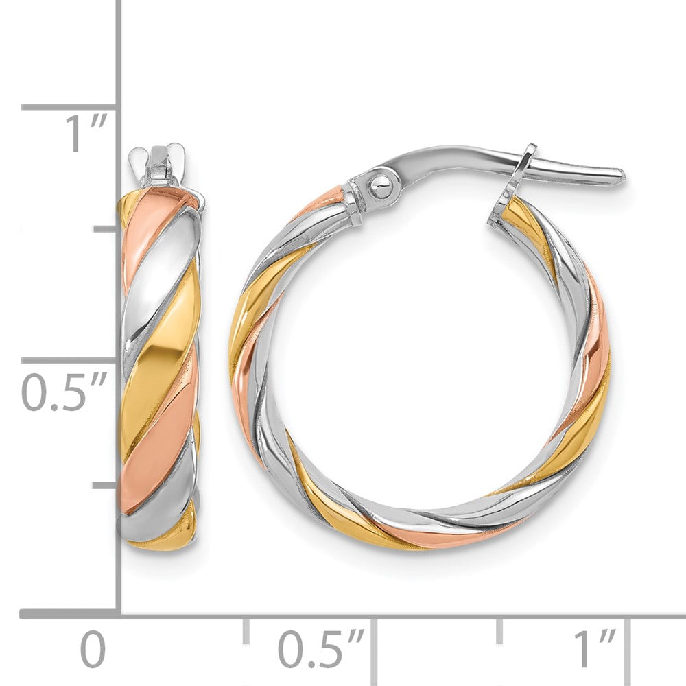 Sterling Silver Ss Rh Plated With Gold And Rose Tone Polished Hoop Earrings