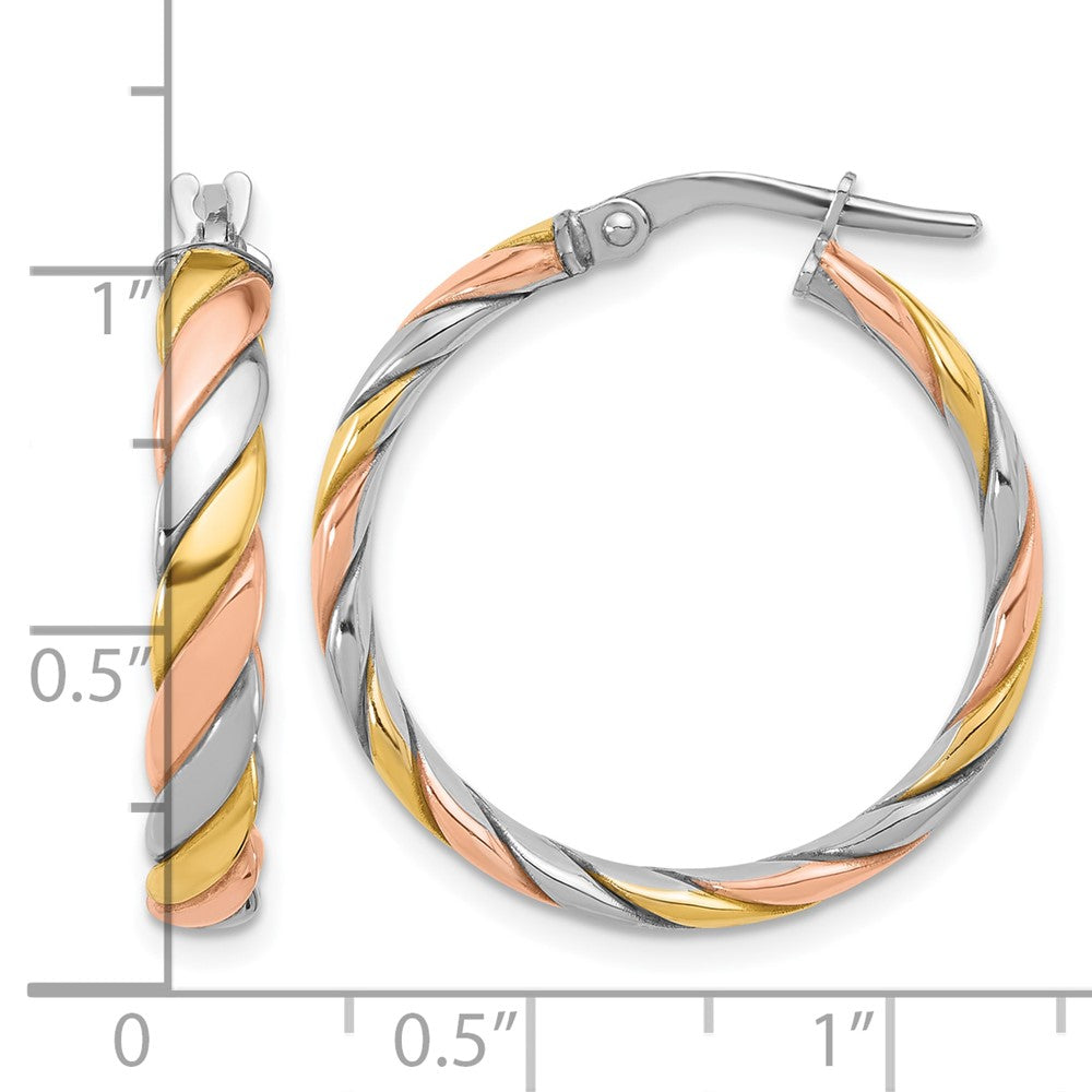 Sterling Silver Ss Rh Plated With Gold And Rose Tone Polished Hoop Earrings