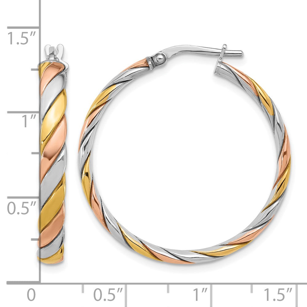 Sterling Silver Ss Rh Plated With Gold And Rose Tone Polished Hoop Earrings