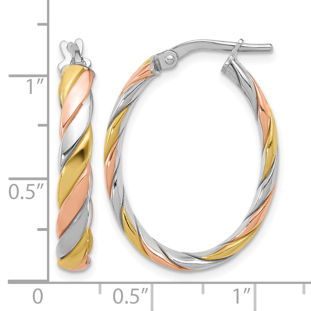 Sterling Silver Ss Rh Plated With Gold And Rose Tone Polished Hoop Earrings