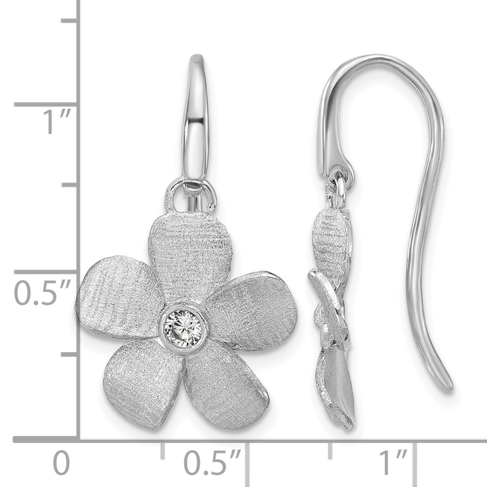 Sterling Silver Ss Rh Plat Radiant Essence Pol/Scratch Cz Flower Earrings