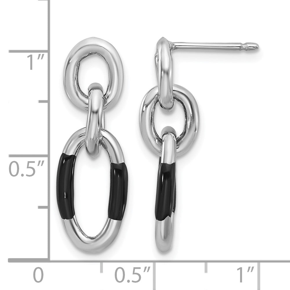 Sterling Silver Rhodium Plated With Enamel Dangle Post Earrings