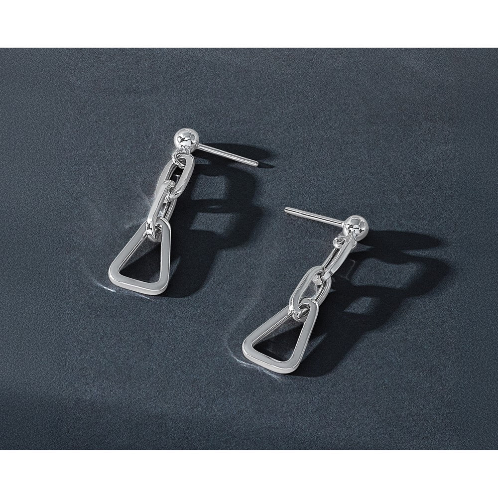 Sterling Silver Rh Plate Geometric Link Dangle Post Earrings