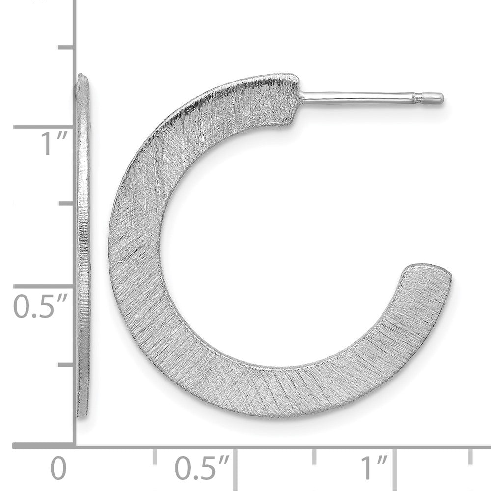 Sterling Silver Rh Plated Scratch Finish J Hoop Post Earrings