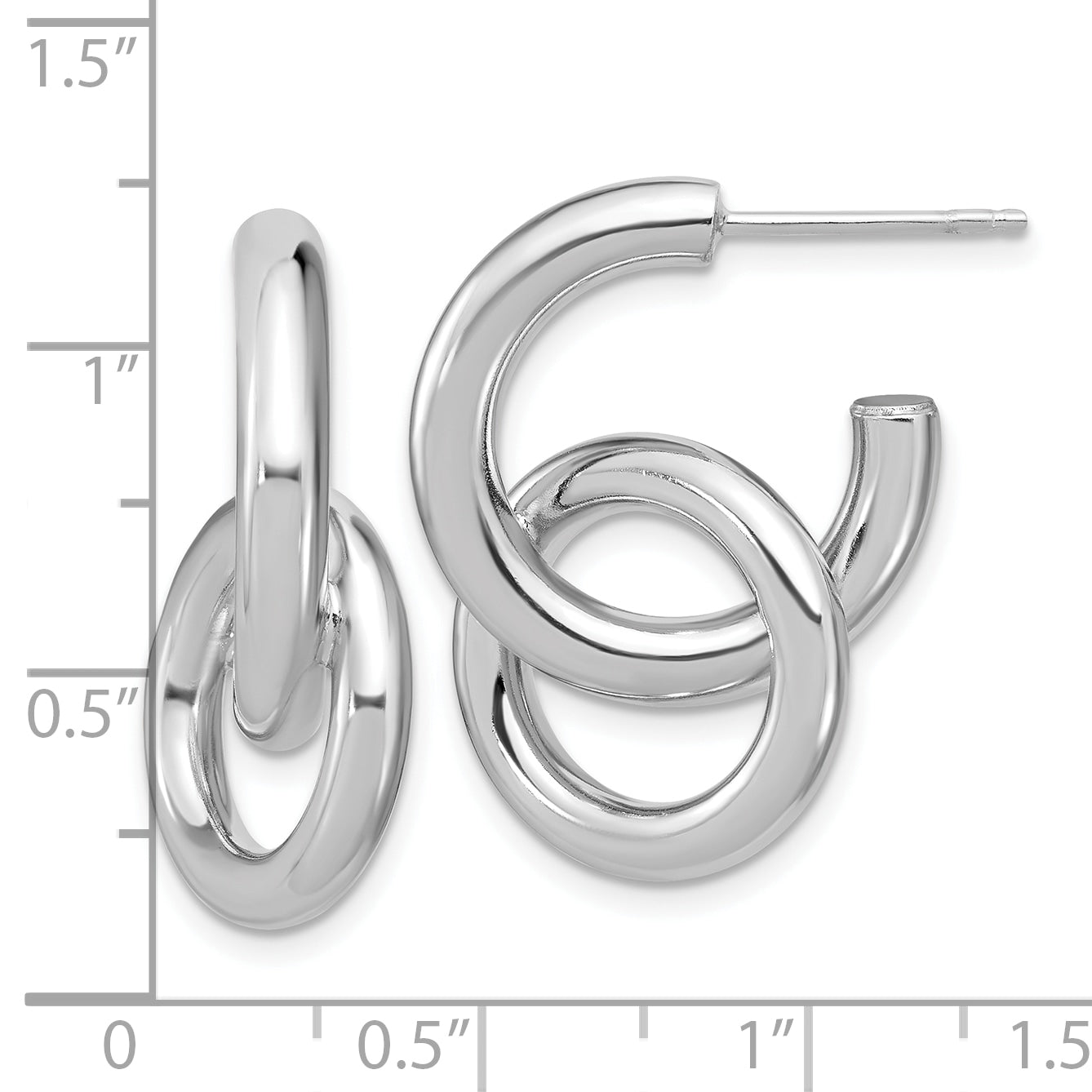 Sterling Silver Rh Plated Polished Circle Drop Post Earrings