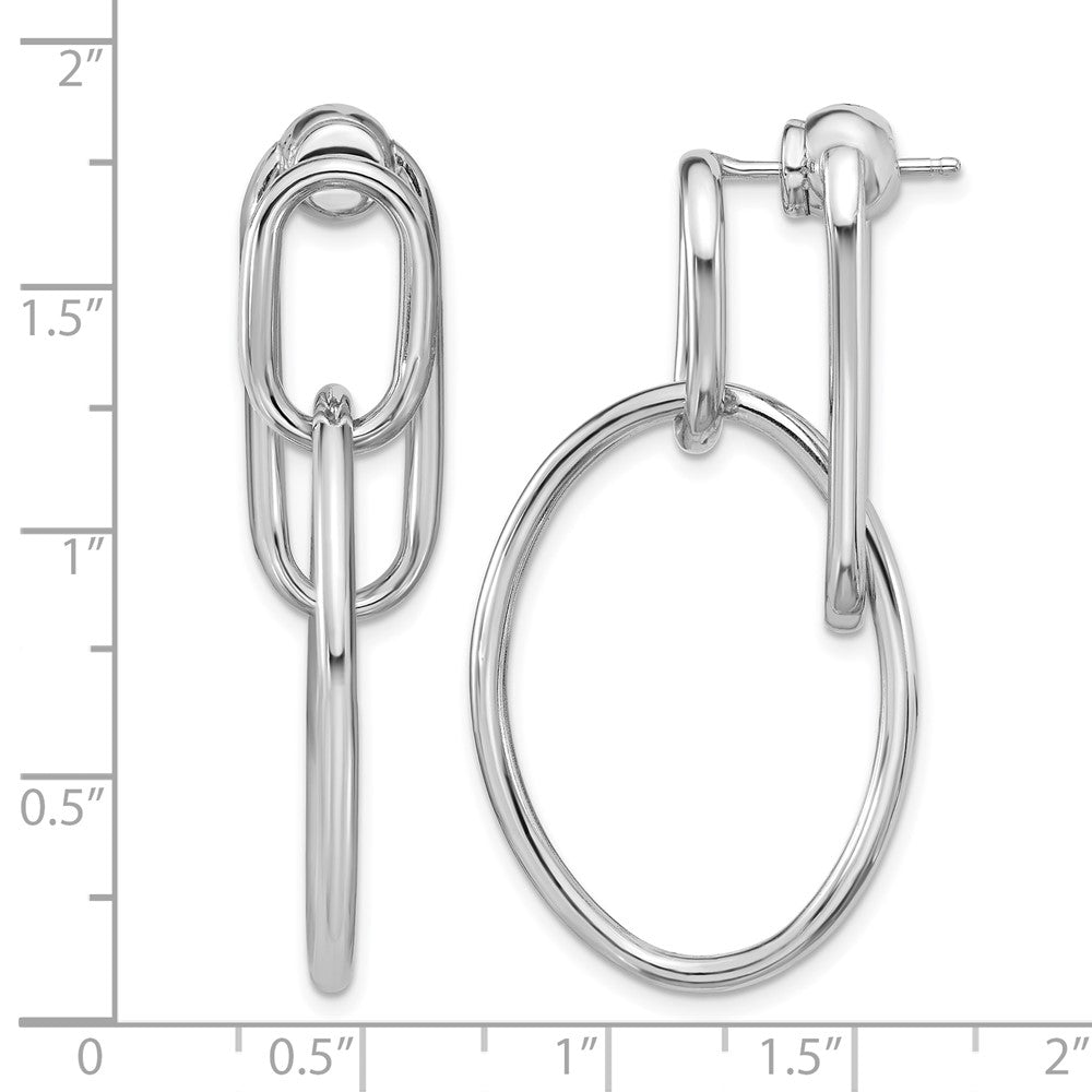 Sterling Silver Ss Rh Plated Polished Front/Back Oval Dangle Post Earrings